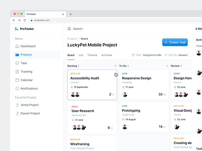 Task Management → Dashboard User activity card clean dashboard kanban management product design productivity project project management task task management team todolist