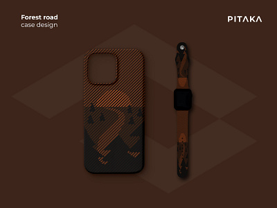 Pitaka phone case and watch band with forest road illustration band case graphic design illustration pattern phone pitaka vector watch