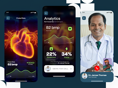 Healthcare - UI Designer dark app design dark design darkmode darktheme glass application glass effect healthcare healthcare app inspiration medical app medical app ui medical application design trend trend app trending app trending design