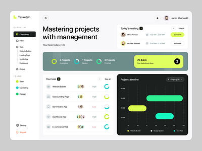 Project Management Dashboard app chart clean design fireart light ui ux