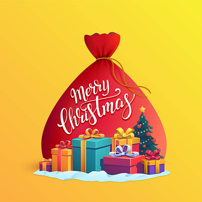 Santa Claus Gift Bag Vector bag bow christmas christmas tree gift gift box illustration merry christmas red vector yellow