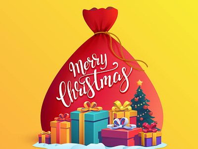 Santa Claus Gift Bag Vector bag bow christmas christmas tree gift gift box illustration merry christmas red vector yellow