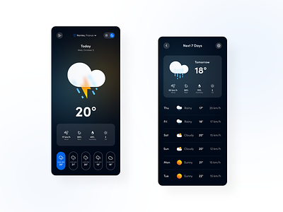 Weather - Mobile App app app dark application dark mode dark style design ui uidesign ux uxdesign weather weather app weather applicaiton