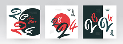 Creative Happy New Year 2024 Poster Set card christmas design happy new year holiday new year postcard poster social media post typography
