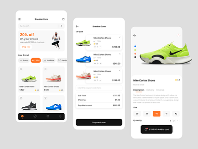 Sneaker Zone - App design concept addidas android app ui app app ui design e commerce app figma ios app ui item details marketplace minimal design mobile app mobile design nike puma shoe shoe sell shop shopping cart sneaker sneaker sell