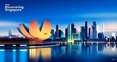 Singapore skyline city colourful destination discovery illustration light neon skyline travel world