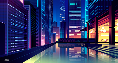 Terrasse buildings city design futur illustration light neon