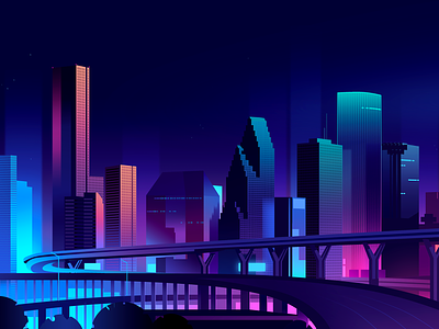 Houston city design futur illustration light neon