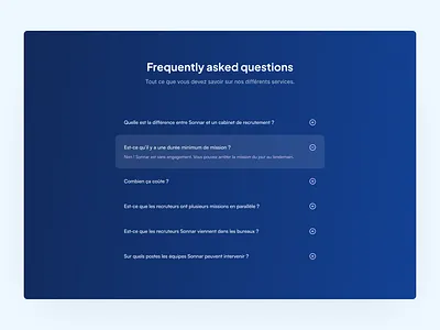 FAQs section | Sonnar Redesign dark faq faqs gradient graphic design interractions redesign sectionredesign webdesign