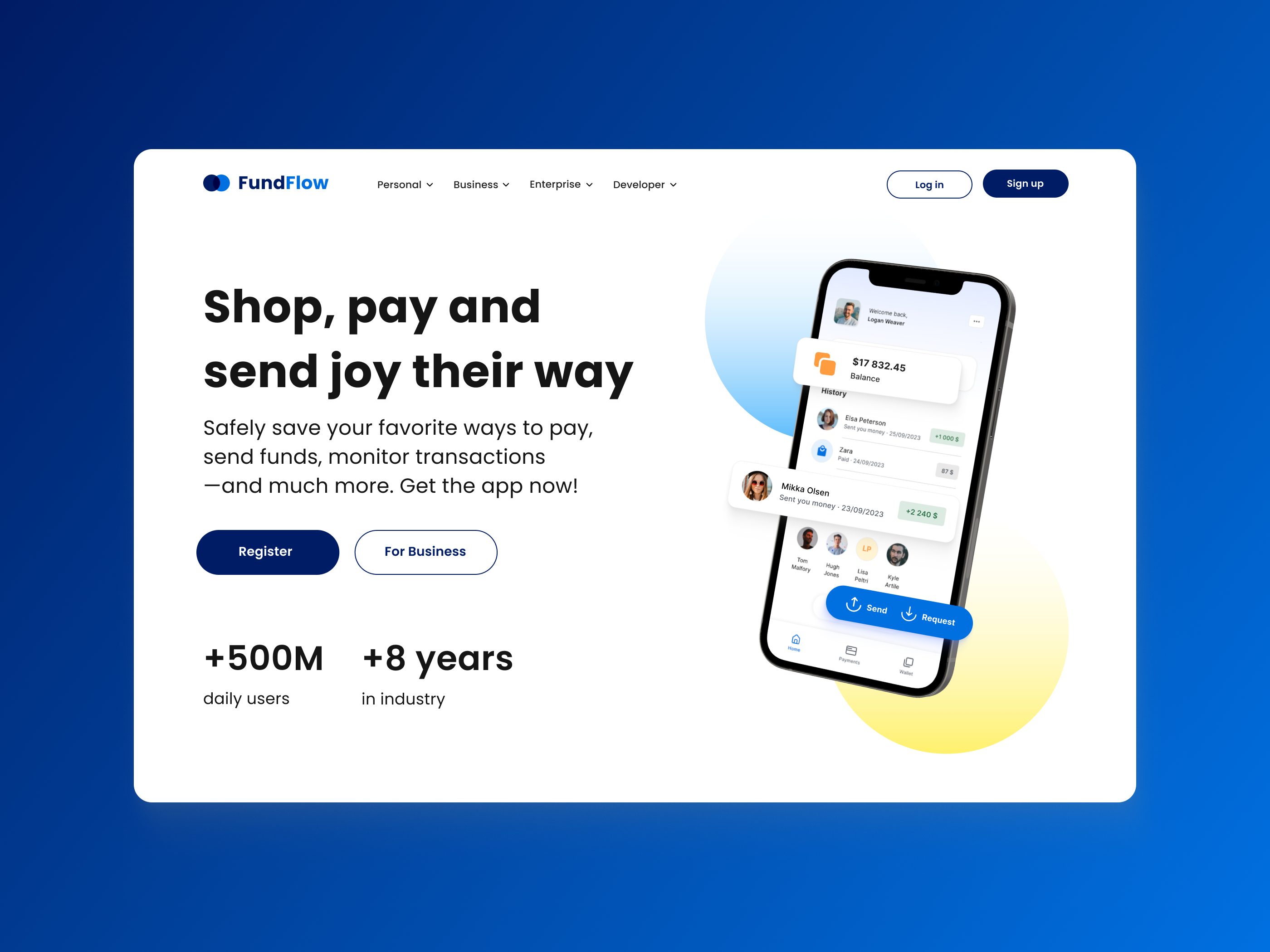 FundFlow – mobile payment application: webdesign app figma financials fintech landing money payment typography web web design webdesign website
