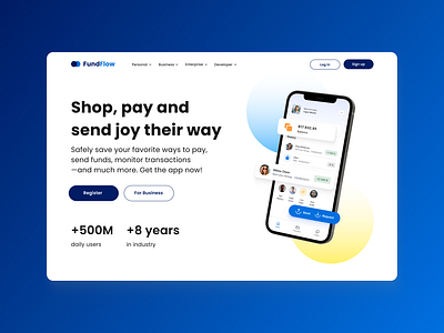 FundFlow – mobile payment application: webdesign app figma financials fintech landing money payment typography web web design webdesign website