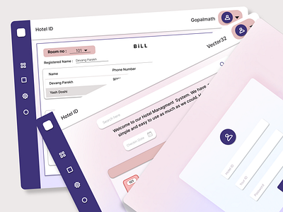 Hotel Management System art billing dashboard designs figma hotel hotel managment interaction design prototype purple ui ui designs uiux ux wireframe