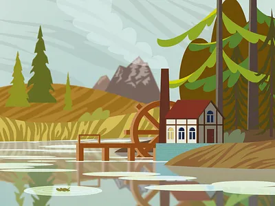 Fall landscape on the river adobe adobe illustrator art autumn fall house illustration illustrator landscape river vector