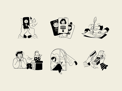 Notion illustrations pack black blog cards character flat getillustrations happy illustrations loading minimal monochrome notion outline payment people solid user vector wip writing