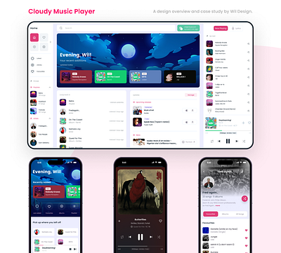 Cloudy Music Player app flat graphic design hid ios iphone material design material3 mobile pink ui web design