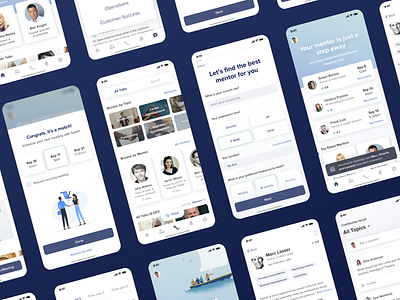 Mentobe - Mobile app that connects between mentors and mentees button cards carousel home screen ios iphone mentors mentors app mobile app product design profile profile page questionnaire steps tabs toast ui ux ux design wizard