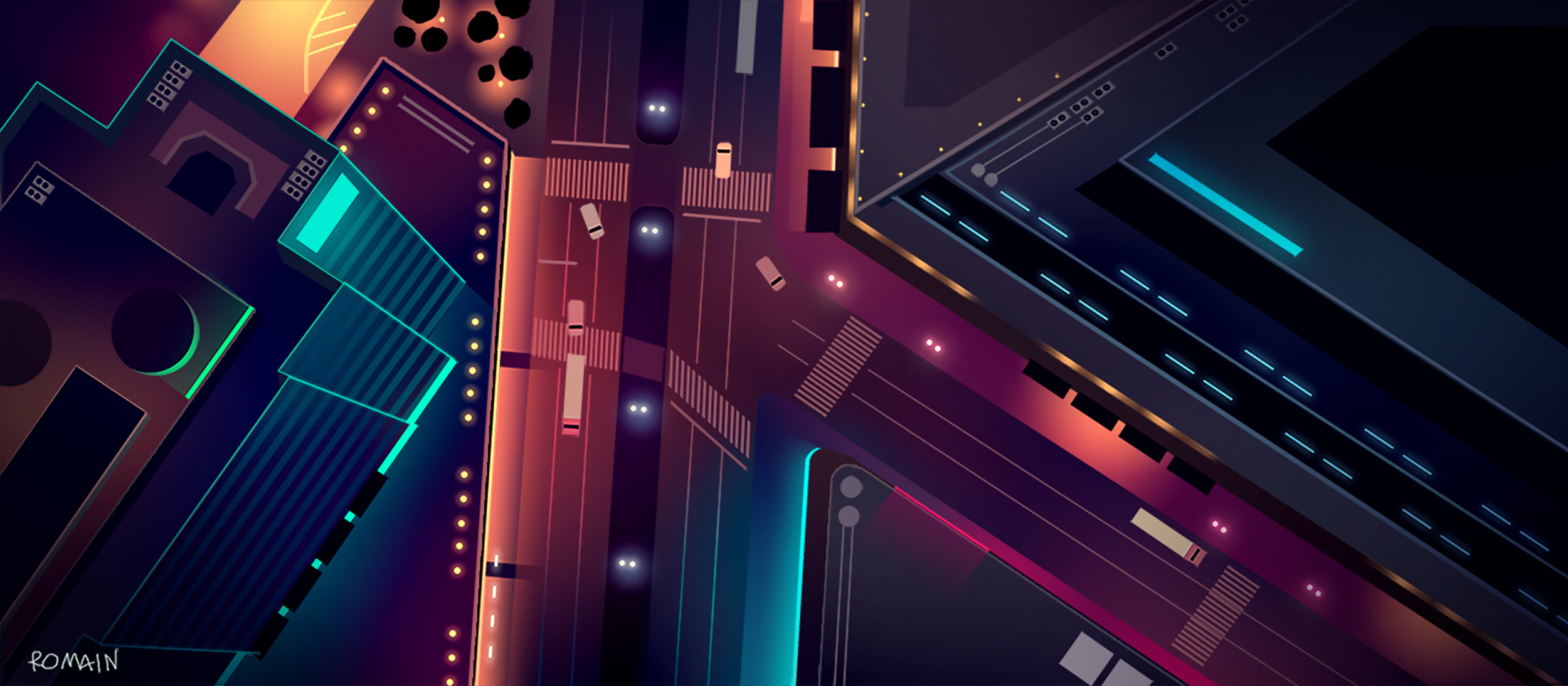 Downtown city design futur illustration light neon retro