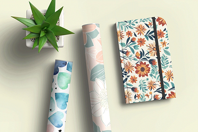 Notebook and paper roll pattern mockup artistic paper roll mockup