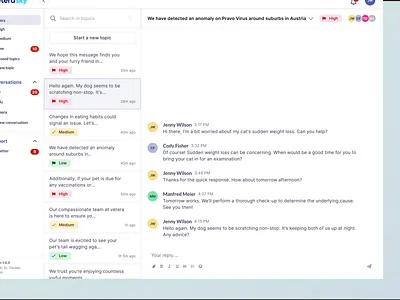 VeteraSky Discussions 💬 attachments chat clinic community discussions document forum germany interaction product design reply saas topic ui upload ux veterinary