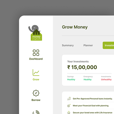Money Elephant Logo & UI Design dashboard design digital branding figma logo ui webapp website