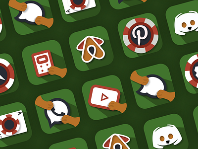 App icons inspired by the painting 'Dogs Playing Poker' airbnb app calculator camera card compass cute design discord dog dribbble green icon illustration ios painting pinterest poker ui youtube