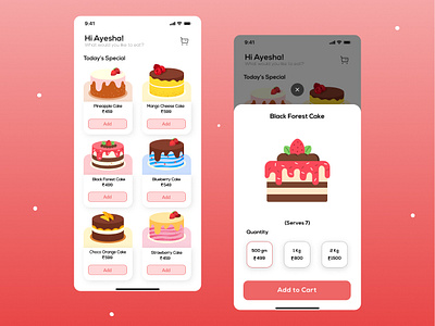 Cake Quantity Prototype animation app app design cake design ecommerce figma illustration ios order ui ux