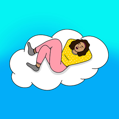 Head in the clouds blue character illustration cloud curls drawing gradient high in the clouds laying lipstick procreate relax sweater