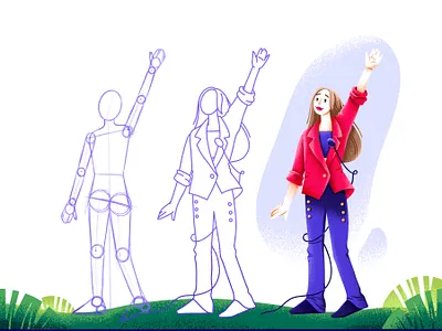 Ksenia - character design for subway branding character character design design female character girl grain graphic design illustration metro pink sketch stages subway summer transport underground visual identity woman