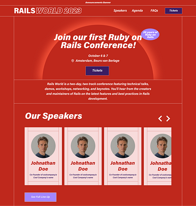 Conference Site conference site desktop event site figma landing page product design railsworld2023 rubyonrails ui ux web ui design