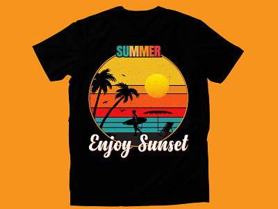 Vintage sunset T-shirt Design tropical beach