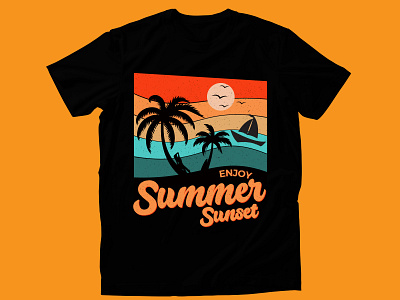 Vintage sunset T-shirt Design tropical beach