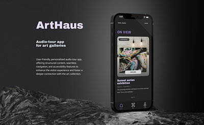 Audio-tour app for art galleries app for art art art gallery audio tour app case study design exhibition figma home mobile app mobile case study mobile design on view play product desig profile scan ui upload ux