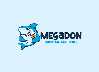 Shark and cocktail logo design animal bar beach cartoon character club cocktail cute design fish illustration logo mascot ocean pet shark smile unused wave whale