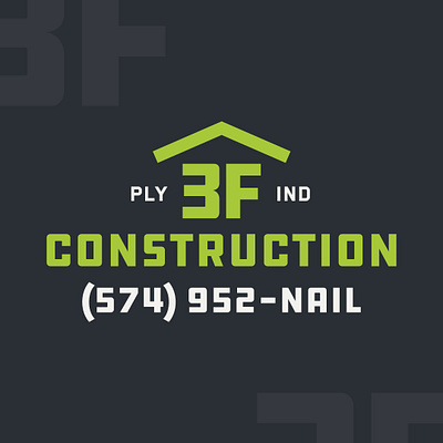 3F Construction Logo Design 3f 3f logo branding construction home house indiana lime green logo design nail plymouth roof type typography