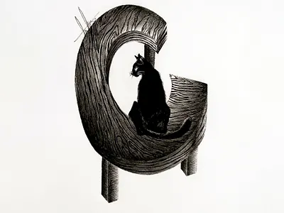 C from Cat art artist cat design graphic design halloween illustrated capital letter illustration inktober table ui wood