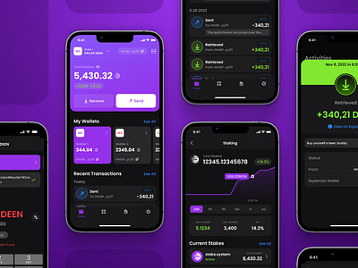 Crypto Wallet - Dark Mobile Design app concept dark darkmode flatui minimaldesign mobile prototype ui ux