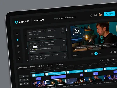 CaptivAI - Caption AI Dashboard ai ai dashboard ai design artificial intelligence artificialintelligence caption caption ai caption dashboard dashboard generator product product ai product design subtitle subtitle ai ui ux video ai video editor web design