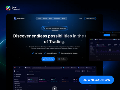 Trading Website - Glowing and Gradient Style darkmode design glowing gradient text hero section landing page trading trading web ui web design website