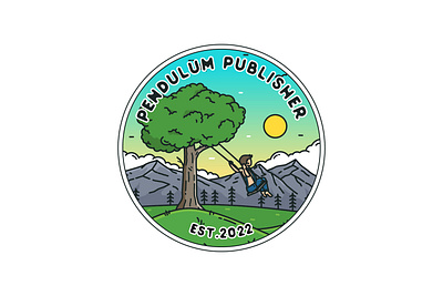 Pendulum Publisher adventure apparel badge brand brand identity branding design emblem graphic design illustration label landscape line line art logo logo type monoline patch pin sticker