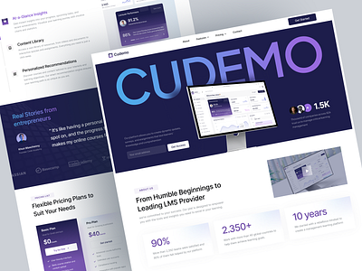 SaaS Landing Page - Cudemo about analytics dashboard website education elearning dashboard features hero section landing page learner learning management system lms lms dashboard pricing list saas landing page saas website ui ux web design website website dashboard