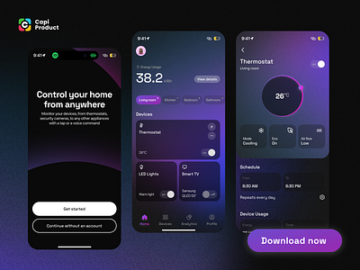 Smart Home App - Glowing & Gradient Style app app design darkmode design glowing gradient text mobile mobile app design smart home ui ui design ui ux