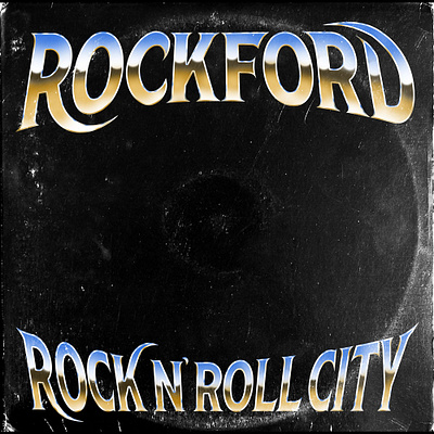 Rockford, Rock n' Roll City album art desert chrome illustration typography