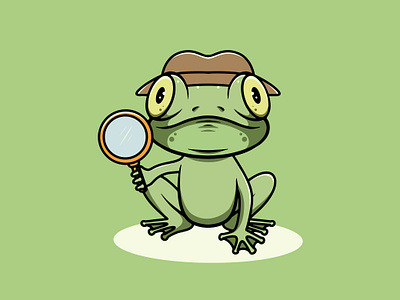 Cute Frog Detective Cartoon Illustration undercover