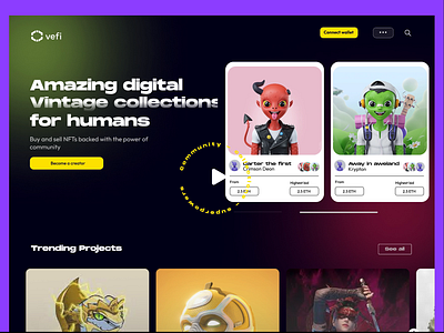NFT Marketplace design for vefi inc blockchain blockchain landing page landing page landingpage inspiration nft nft design nft landingpage nft marketplace trending ui uxui