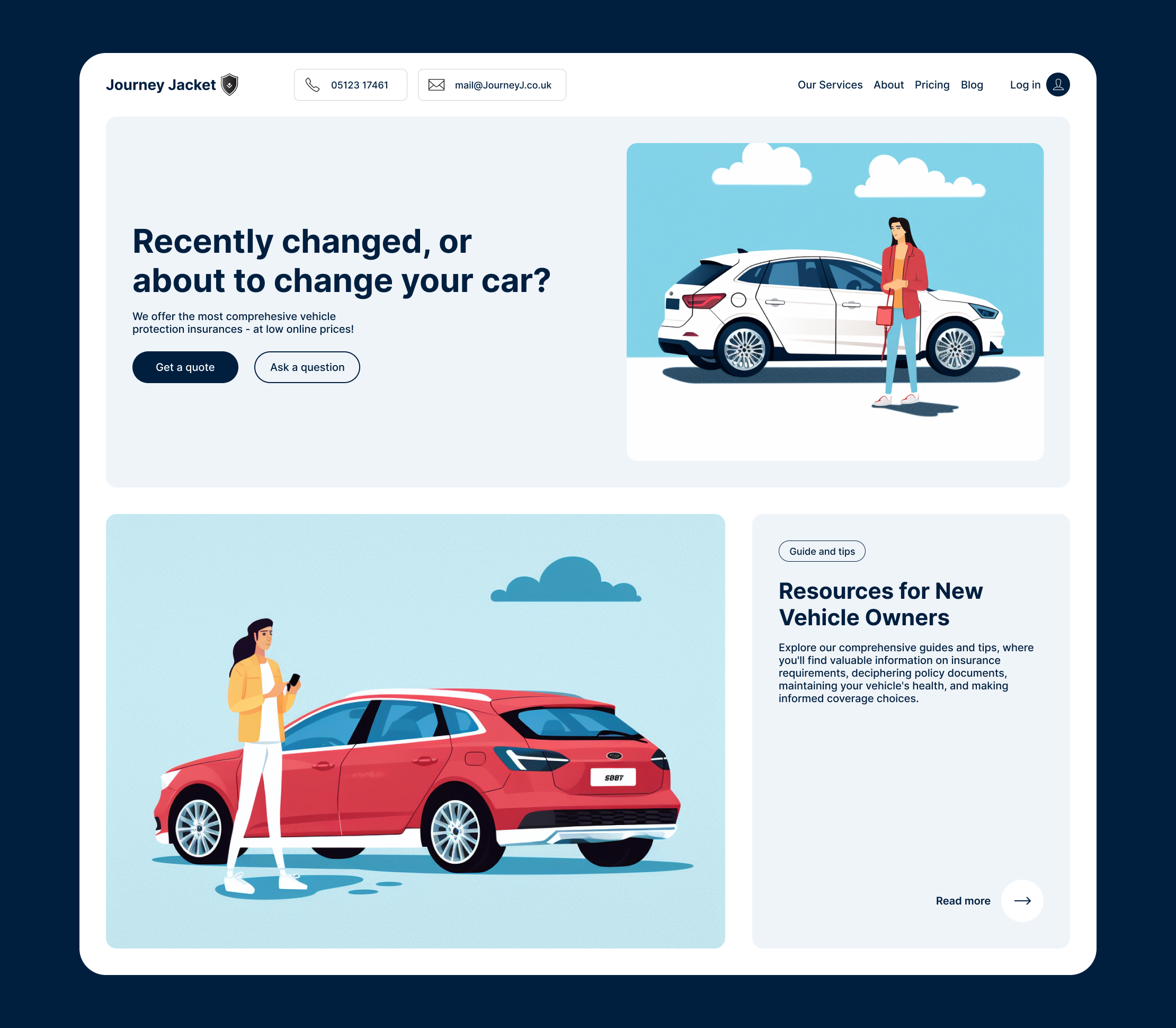 Car Insurance Landing Page: Journey Jacket branding business car concept home page illustration landing page template ui user interface ux website design дизайн