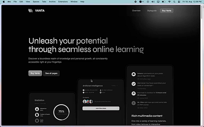 Vanta - E learning multipage theme. cards dark mode gradient gri learning platform silver tailwind