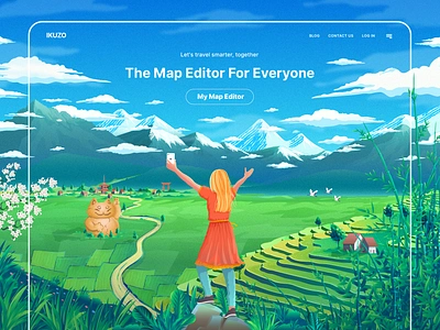 Landing page illustration, (for travel site) app illustration banner flat illustration header hero section home page illustration illustration illustration trend japan illustration landing page illustration landscape mountain nature top section illustration travel illustration ui illustration vector webpage illustration website illustration