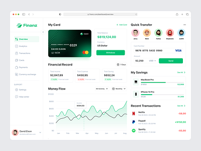 Finanz - Finance Dashboard banking chart credit card dashboard finance financial fintech invest minimalist modern payment ui wallet