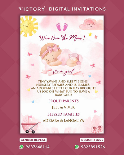 A Baby Announcement Invitation With Baby Doodle Design no.3229 graphic design