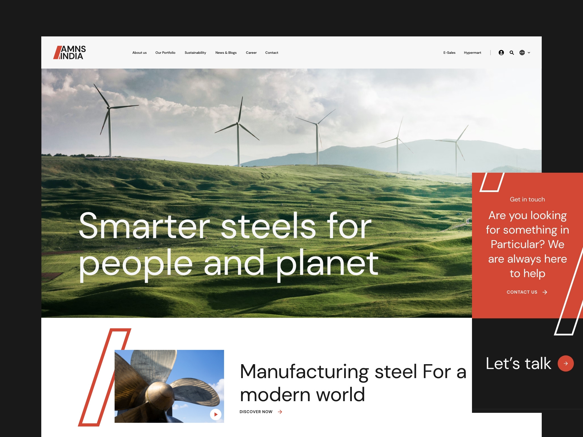 AMNS Website Design animation design steel ui ux website
